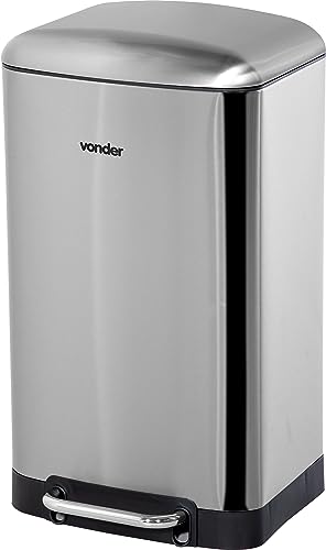 Vonder, Lixeira Retangular, 30 Litros, Inox, Cinza.