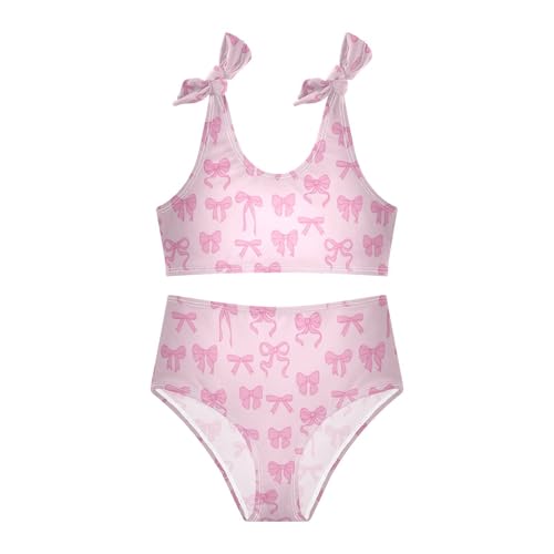Wusikd Pink Bow Cute Girls Swimsuits Two Piece Coquette Ribbon Swimwear Bikini Set for for Girls Size 7-8T3