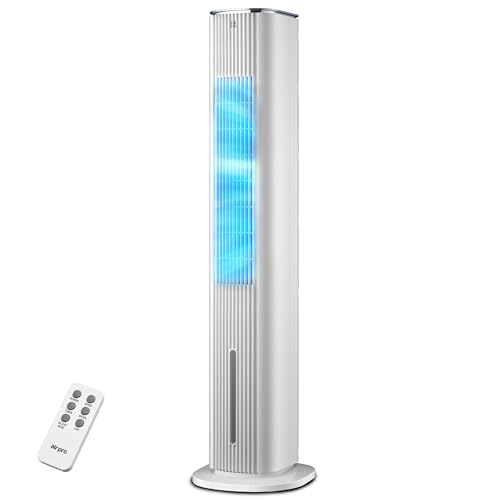Air Pro Evaporative Air Cooler For Cold Fresh Air - 4-in-1 Portable Tower Fan & Humidifier Large Water Tank with Ice Gel Boxes, Remote Control, 10-HR Timer, Oscillating Air Cooler for Home and Office