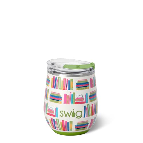 Swig Life 12oz Wine Tumbler with Lid, Stainless Steel, Dishwasher Safe, Portable, Triple Insulated Wine Tumbler (Book Club)