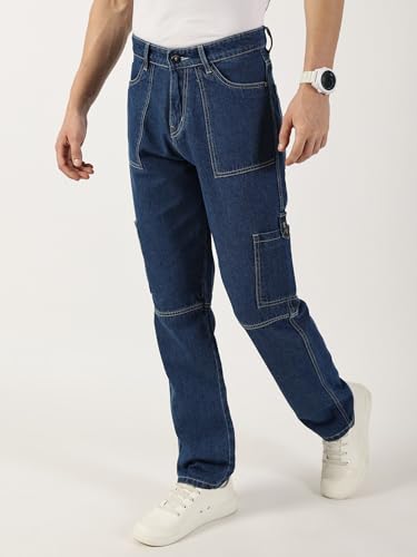 Image of Thomas Scott Mens Mid Rise Relaxed Fit Cotton Cargo Jeans
