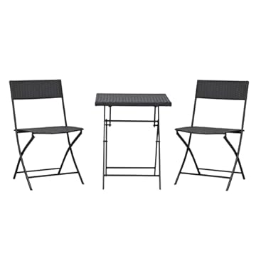 Outsunny Set da Giardino Pieghevole da 3 Pezzi in Rattan PE e Metallo, Set 2 Sedie e Tavolino da Caffè, Protezione dai Raggi UV, Set di Mobili da Balcone, per Patio e Cortile, Marrone