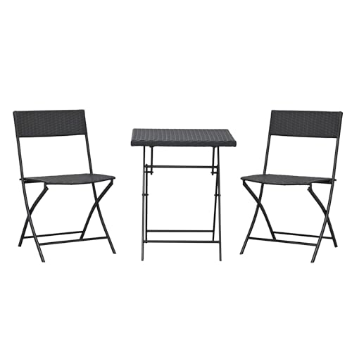 Immagine prodotto: Outsunny Set da Giardino Pieghevole da 3 Pezzi in Rattan PE e Metallo, Set 2 Sedie e Tavolino da Caffè, Protezione dai Raggi UV, Set di Mobili da Balcone, per Patio e Cortile, Marrone