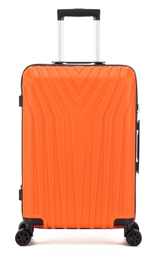 DK Luggage 24' Medium Hard Shell Suitcase Luggage 4 Wheel Spinner ABS101 (Orange ABS101, 24' Medium)