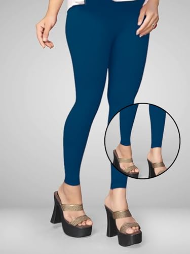 Image of Women's Cotton Skinny Leggings with Ankle Length Solid Pattern Mid Rise and Elastic Closure | Cotton Skinny Leggings for Womens