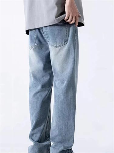 Men's Spring Fall Loose Fit Denim Jeans Straight Wide Leg Casual Pants with Elastic Waistband3