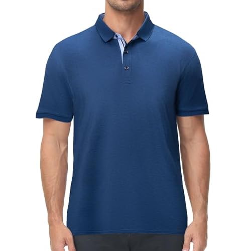 V VALANCH Men's Polo Shirts Sport Casual Short Sleeve Golf Polo Moisture Wicking Collared Tennis T-Shirt Medium Pdeep Indigo