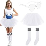 Tutus for Women Adult,5 Layered Tulle Neon Tutu Tulle Skirt with Tube Socks & Sunglasses for Women Running Party Ballet Dance (US, Waist, 30, Short, White)