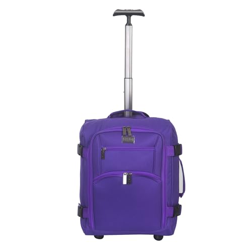 WEAVERS: Under Seat Suitable for Ryan Air and Easy Jet. Carry On Cabin Bag with Wheels Flight Approved Hand Luggage. 35L Capacity Lightweight 1.5 kg. (Size - 45cm x 35cm x 20cm | Color - Purple)