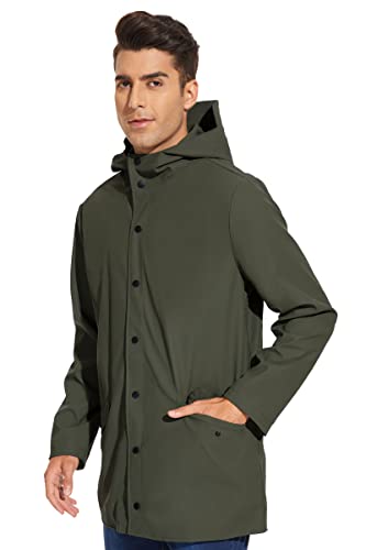 Fahsyee Rain Jacket Men Waterproof - Mens Raincoat Lightweight Rain Coat With Hood Long Breathable Windbreaker Trench Army Green L #TOP4