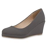  SCARPE VITA Damen Pumps Keilpumps Klassische Keilabsatz Schuhe Leder-Optik Wedges Basic Absatzschuhe 183850 Grau 38