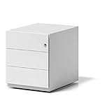 Geradliniges Design BISLEY Rollcontainer Note mit Griffleiste, 3 Universalschubladen, Metall, 696 Verkehrsweiß, 56.5 x 42 x 49.5 cm
