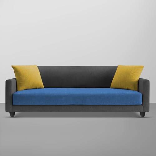 Image of Casaliving Dominic 3 Seater Sofa Set for Living Room (Black Blue Fabric) Premium Fabric Sofa
