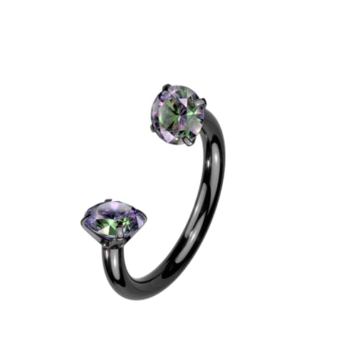 Amelia Fashion 16 Gauge Implant Grade Titanium Internally Threaded Prong Set CZ Horseshoe (Choose Color) (Black/Vitrail Medium)