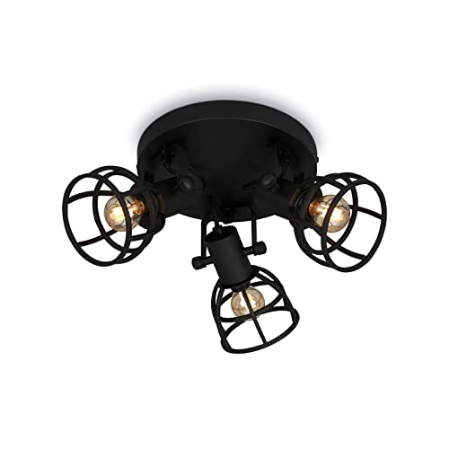 Plafonnier rétro orientable en acier noir avec 3 spots de plafond rustiques E14 - 7