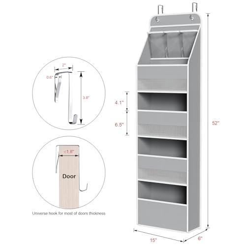 Univivi 5-Shelf Space Saving Door Storage Over Door Hanging Organizer with 4 Large Capacity Roomy Pockets Closet Cabinet Wall Mount Hanging Easy Install Storage Organizers for Baby Nursery (Grey)
