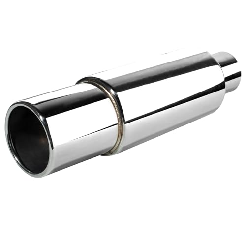 Catekro 63mm Silenciador de Escape Trasero para Coche, Acero Inoxidable 2,5' Silencioso Universal Reforzado 2.5'x3.5'x14' para Reducción de Ruido Tubo de Escape Deportivo Recambio Original Plata