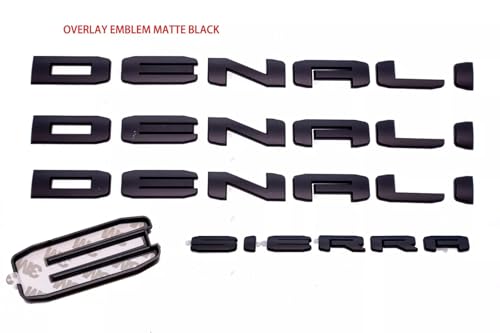 Image of 4Pcs Kit 19-22 Sierra Denali Letters Emblems 3D Badge Nameplate Decal Sticker 1500 HD 2500 HD 3500 hd AT4 Replacement for Sierra Denali (Overlay Emblem Matte Black)
