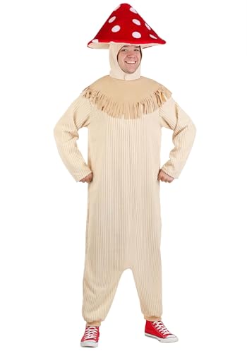 Costume de champignon vénéneux pour adulte avec combinaison en velours côtelé crème et chapeau à pois rouges pour événements sur le thème de la forêt, multicolore, X-Large