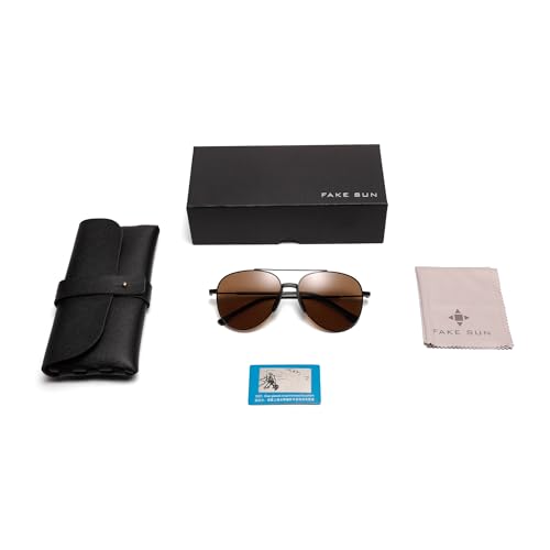 Classic Premium Aviator Sunglasses, Full UV Protection, Black Metal Frame with Brown Polarized Lens4