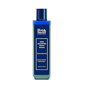 Blue Nectar Body Oil with 24K Swaran Bhasam for Glowing Skin | Ayurvedic Body Oil for Dry Skin | Nourishing Oil with 24K Gold & Shimmer (16 Herbs, 200 ml)