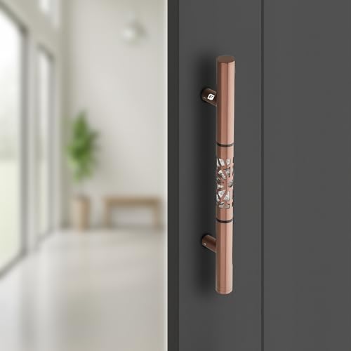 Image of Luxury LED Main Door Handle with Sensor Touch | 18.5 Inch Pull Push Handle for Home, Office, Hotel & Villa | PVD Rose Gold Finish Stainless Steel Door Handle | 300mm Hole to Hole - Pack of 1