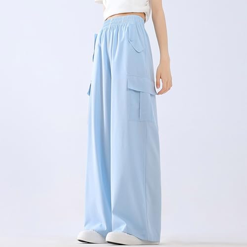 Teen Girls Baggy Straight Cargo Pants Elastic High Waist Solid Color Joggers Stylish Casual Loose Comfy Soft Trouser3