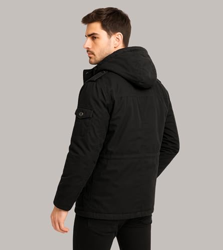 Image of L'MONTE Men's Heavy-Duty Winter Jacket - Cotton Outdoor Coat with Fleece Lining, Detachable Hood, and Multi-Pockets - Warm, Windproof & Stylish for Cold Weather