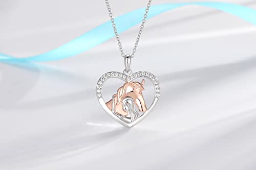 Girls Horse Necklace, Sterling Silver Necklaces for Girls Women, Heart Shaped Horse Cubic Zirconia Pendant Necklaces for Teen Girls Kids Jewelry Equestrian Gifts for Birthday Christmas3