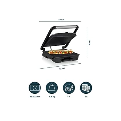 Elektro Kontaktgrill mit Edelstahl Grillzange, Low Fat Multigrill mit Thermostat, 2000Watt, extra große Grillfäche… – Bild 5