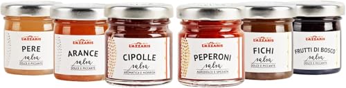 Lazzaris 1901-18 Vasi di Salse Monodose Assortite per Formaggi e Carni - Gusti Misti: Pere, Arance, Fichi, Frutti di Bosco, Cipolle e Peperoni