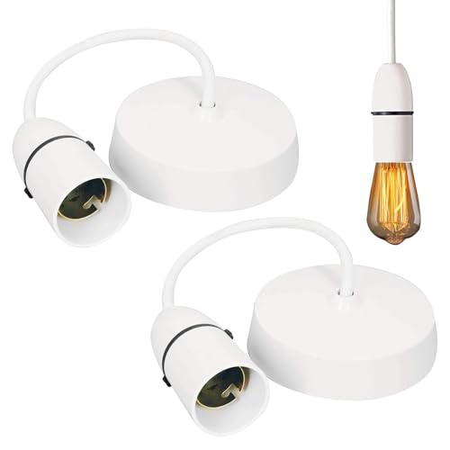 Image of 2PCS Ceiling Pendant Light Fitting, White B22 Lamp Holder 6”(150mm), Ceiling Rose Light Fitting, Plastic Light Bulb Holder, Lamps Holder for Kitchen, Living Room, Bedroom, Dinning Room Lightings