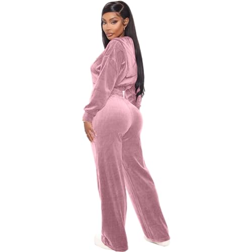 Chándal de terciopelo para mujer con sudadera crop y pantalón ancho 6