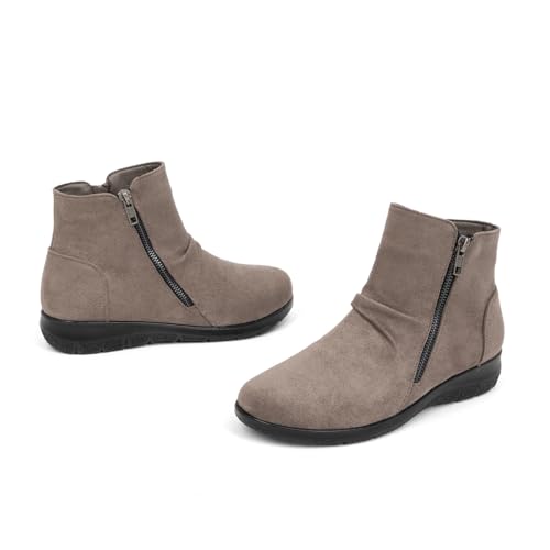Women's Ankle Boots Comfortable Round Toe Low Heel Anti-slip Zipper Booties4