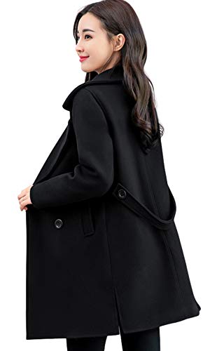 chouyatou Women's Elegant Lapel Collar Double Breasted Wool Blend Pea Coat with Belt