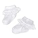 ESTAMICO Baby Girls Ruffle Frilly Socks with Embroidery White Socks for Infant Toddler, 0-6 Months