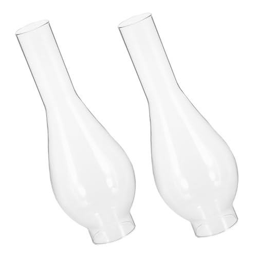 PAMINGONO 2 Stück Lampenschirm aus Klarem Glas Ersatz für Öllampe und Petroleumlampe Hitzebeständiger Lampenglas schornstein Vintage Retro Design Kompatibel mit Kleinen Öl lampen Einfache