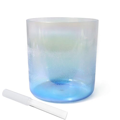 8 Inch Blue Clear Alchemy Crystal Singing Bowl, Chakra Bowl Sound Bowl Chime Bowl, Gift For Yoga Meditation & Sound Healing, With Free Acrylic Striker & O-ring(G Note)