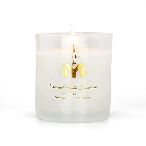 Mmyvela Coconut Vanilla Scented Candle   39 Hours Burn Time   7.07 Oz Soy Wax   Clear Glass Jar…