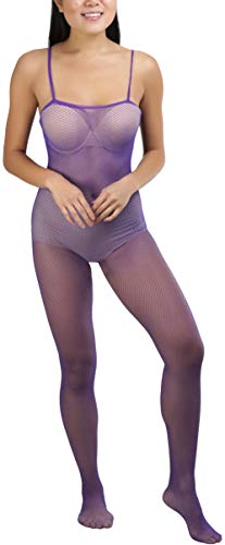 Image of ToBeInStyle Women's Bodystocking Crotchless Peek-A-Boo Fishnet Lace Bodysuit