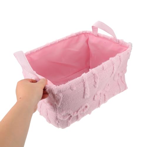 Cesta plegable para juguetes de felpa rosa con asas para niños 5