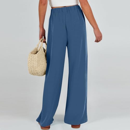 Linen Pants for Women Drawstring Paperbag High Waisted Wide Leg Palazzo Pants Dressy Work Trousers with Pockets4