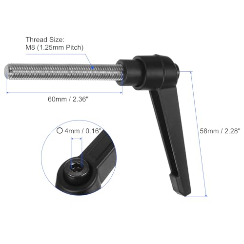 Image of uxcell 2pcs Clamping Lever Handles, M8 x 60mm 304 Stainless Steel Threaded Male Stud, Adjustable Handles Locking Quick Release Ratchet Push Button Bolt Knobs, Black