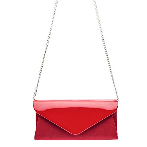 Wallyn's Patent Leather Clutch Classic Purse, Evening Bag Handbag With Flannelette (Red) #TOP5