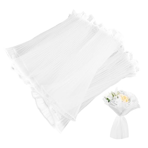 Chris.W 3Pcs Korean Flower Wrapping Paper Pearl Edge Bouquet Floral Wraps Packaging Paper Ruffle Yarn Floral Mesh Wrap Roll Flowers Gift Wrap Net for Wedding Christmas Birthday 12.6 Yd (White)