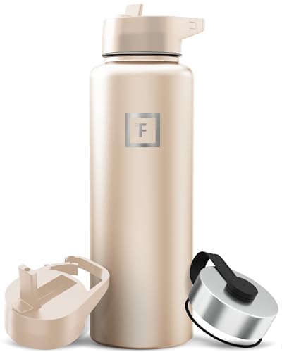Image of IRON FLASK Camping & Hiking Hydration Flask with Straw, Wide Mouth Insulated Stainless Steel Sports Water Bottle - 40 oz Sand