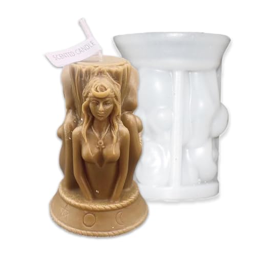 Cestony 3D Three Goddesses Pregnant Woman Old Woman Shape Candle Silicone Molds for DIY Candle Resin Pillar Aromatherapy Candles Wax Soap Flower Specimen Clay Craft Desk Decor Making Tools (B)