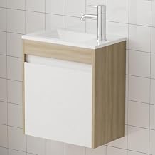 wonline 16 Small Bathroom Vanity Sink Combo for Small Space Wall Mounted Cabinet Set White Resin Basin Sink Top Chrome Faucet