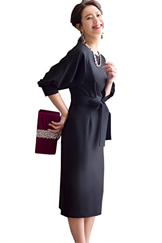 [ルイ ルエ ブティック] バルーンスリーブ ワンピース レディース ミセス ママ 大人 パーティードレス パーティドレス フォーマル カジュアル 袖あり 上品 膝下 大きいサイズ 入学式 入園式 卒業式 卒園式 結婚式 パーティ L(11号) ブラックU549-L-B