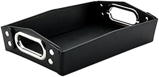 LISRSC Faux Leather Valet Tray - Mens Jewellery Organiser Tray - Bedside Organiser Storage Box For Wallet, Phone, Keys, EDC - Men's Accessories - Vanity Tray for Desk Nightstand Organizers (Black)